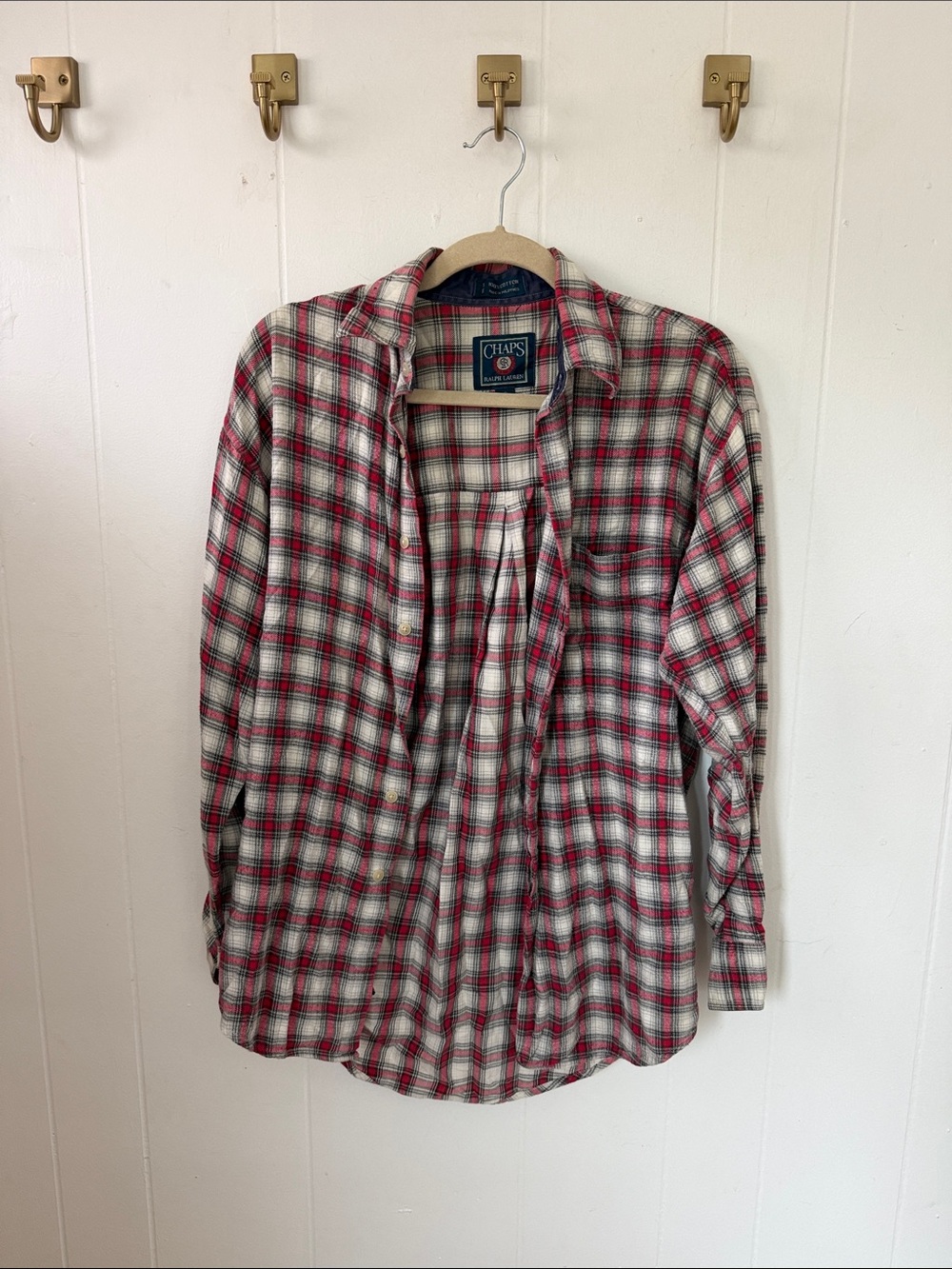Chaps RL Red and White Plaid Casual Button-Down Shirt